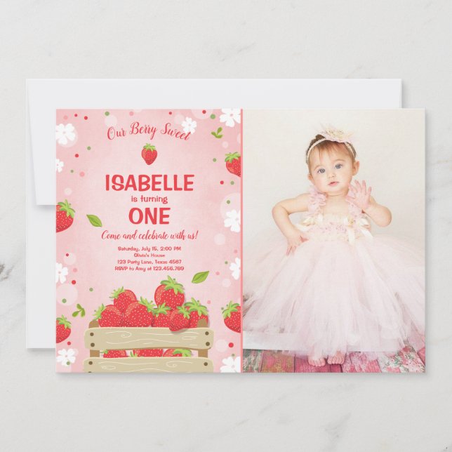 Fraise Premier anniversaire Invitation Fruit d'été (Devant)