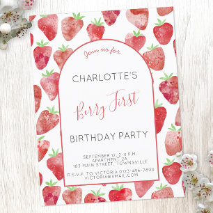 Fraise première fête d'anniversaire Invitation