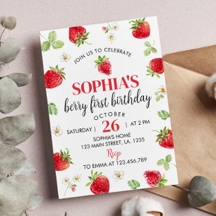 Fraise première invitation anniversaire Berry Swee