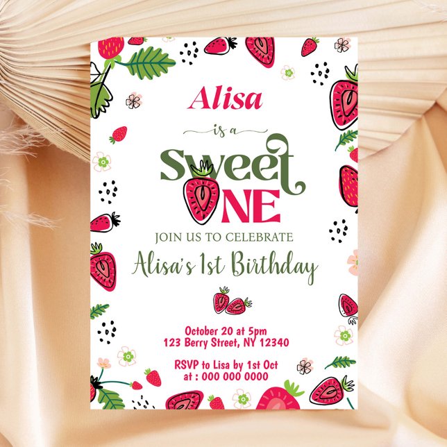 Fraise première invitation fille anniversaire (Créateur téléchargé)