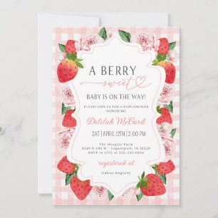 Fraise rose En vichy fille Invitation Baby shower