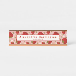 Fraise rose mignon Bureau Nom Plaque Accessoires