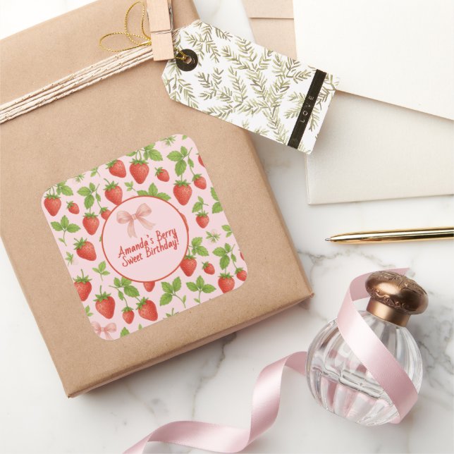 Fraise Sweet Anniversaire - Sticker Carré (Cadeaux)