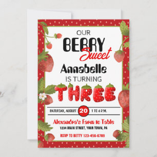 Fraise troisième fête d'anniversaire Invitation