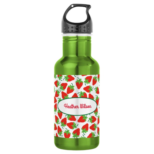 Fraises Cute Kids Bouteille d'eau avec nom (Devant)