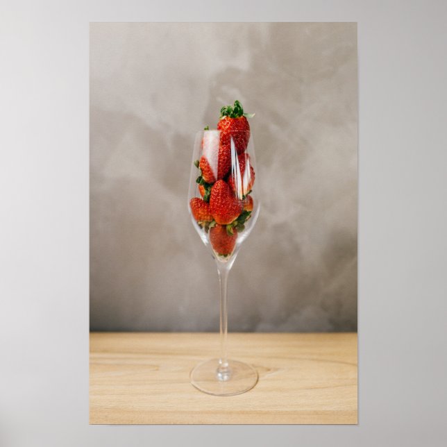 Fraises en Champagne Poster en verre (Devant)