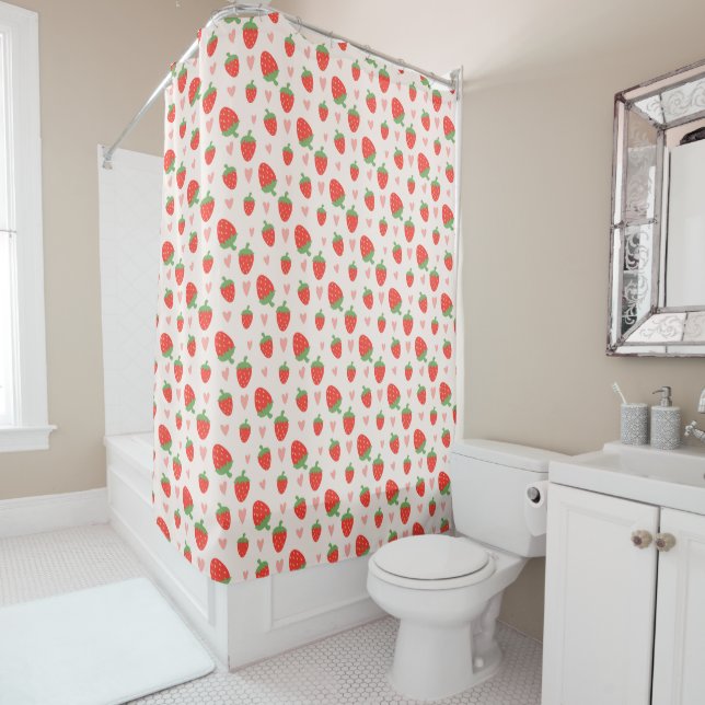 Fraises et Coeurs Douche Rideau (En situation)