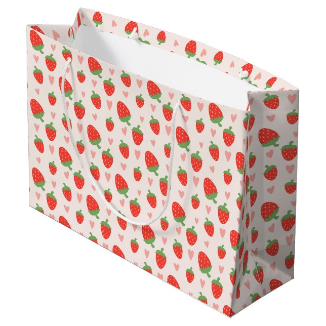 Fraises et Coeurs doux Grand sac cadeau (Dos Angle)