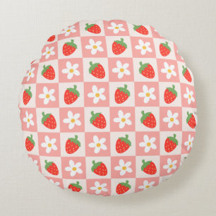 Fraises et fleurs sucrées Coussin rond