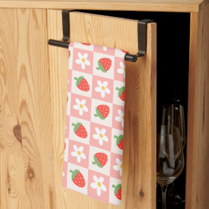 Fraises et fleurs sucrées Serviette de cuisine