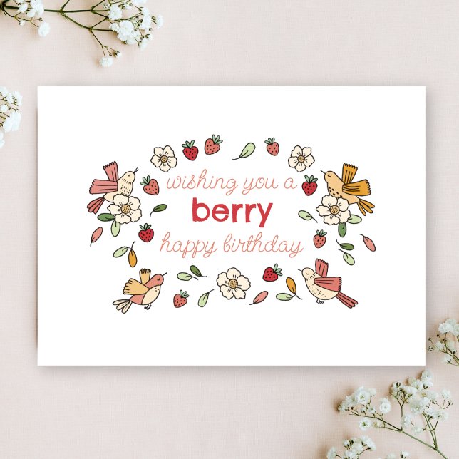 Fraises et oiseaux Berry Bonne carte d'anniversair (Créateur téléchargé)