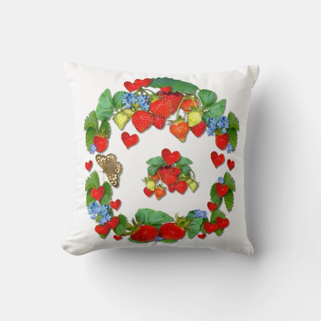 Fraises et Oubliez-moi Nots~ Coussin / Cushion (Recto)