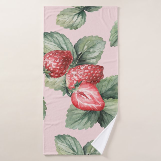 Fraises mûres d'été : Aquarelle rose (Serviette de bain)