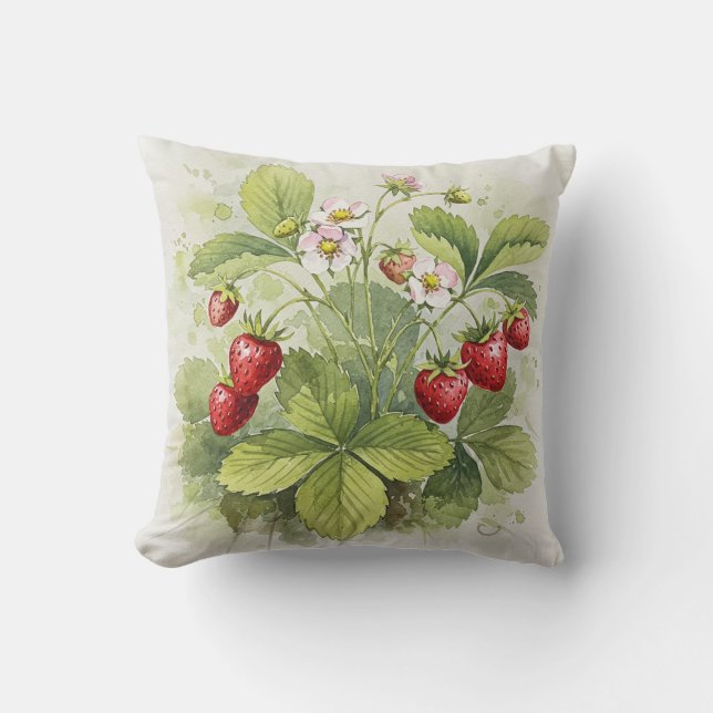Fraises Rouge Vert Été Fleur Coussin (Recto)
