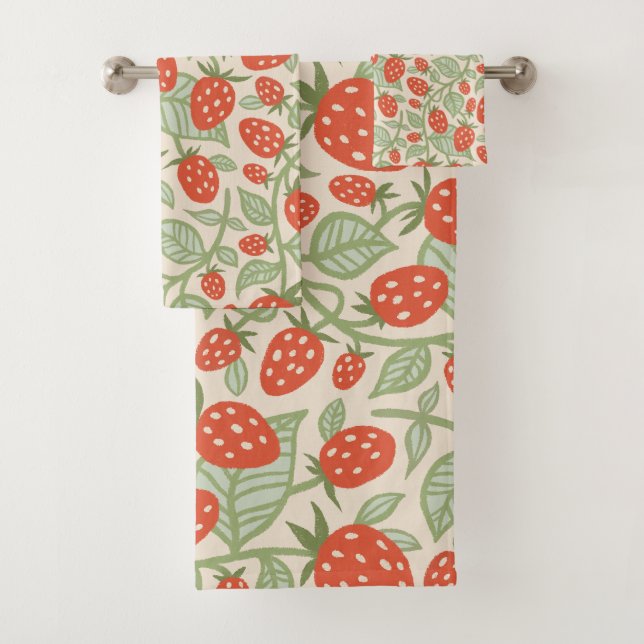 Fraises rouges et feuilles verts motif (En situation)