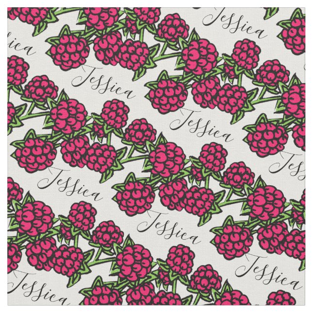 Framboises tirant rouge vert nom tissu motif (Fermer)