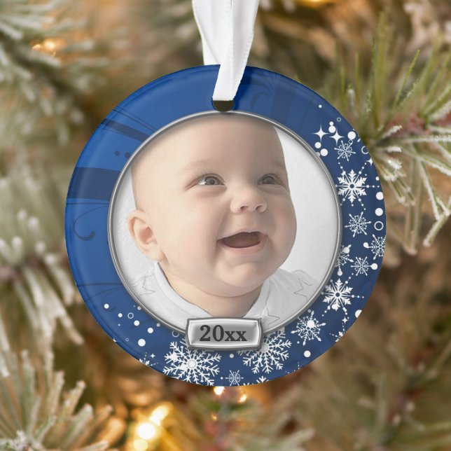 Frame bleu/argent 1er Noël du bébé (Arbre)