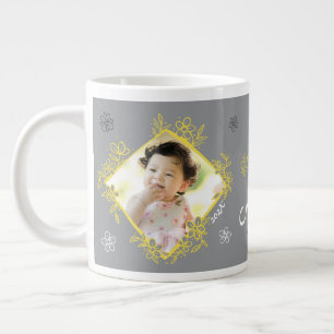 Frame floral Gris/Jaune et blanc Jumbo Mug