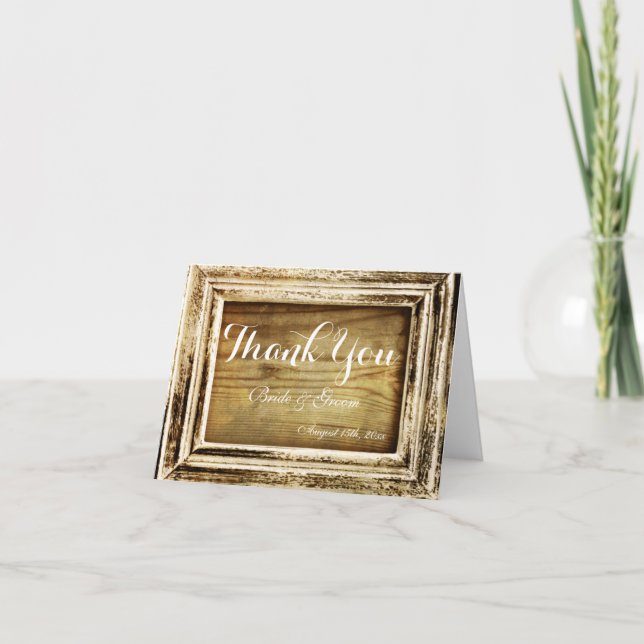 Frame rustique Grange Mariage en bois Merci Cartes (Devant)