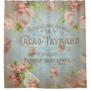Français bleu de typo de roses vintages de rideau