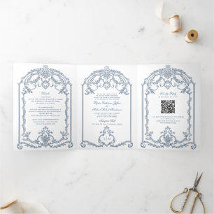 Français Bleu Ornat Baroque Tri-Fold Mariage