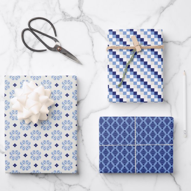 Français Blue Trio 3 Jeu géométrique de papier d'e (Recto)
