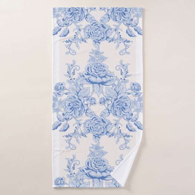 français, shabby chic, vintage, bleu pâle, blanc,  (Serviette de bain)