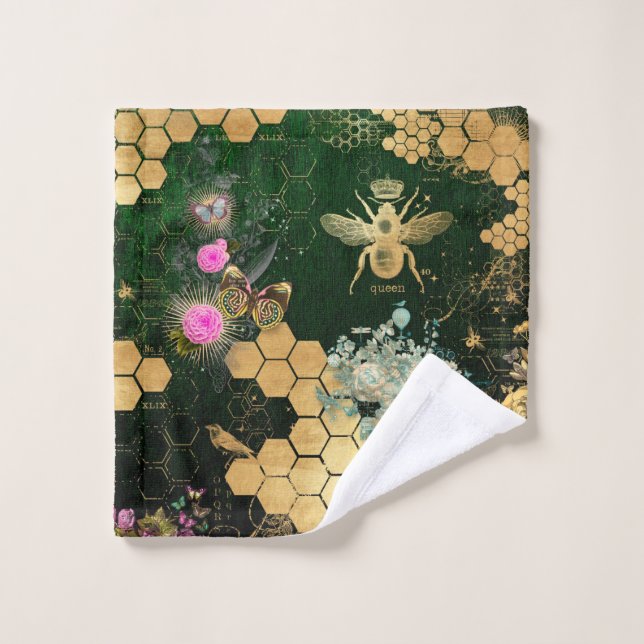 française chic, victorienne, abeille, florale, feu (Gant de toilette)
