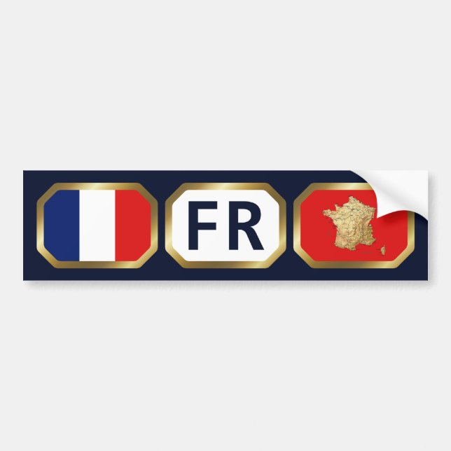 France Flag Map Code Bumper Sticker (Devant)