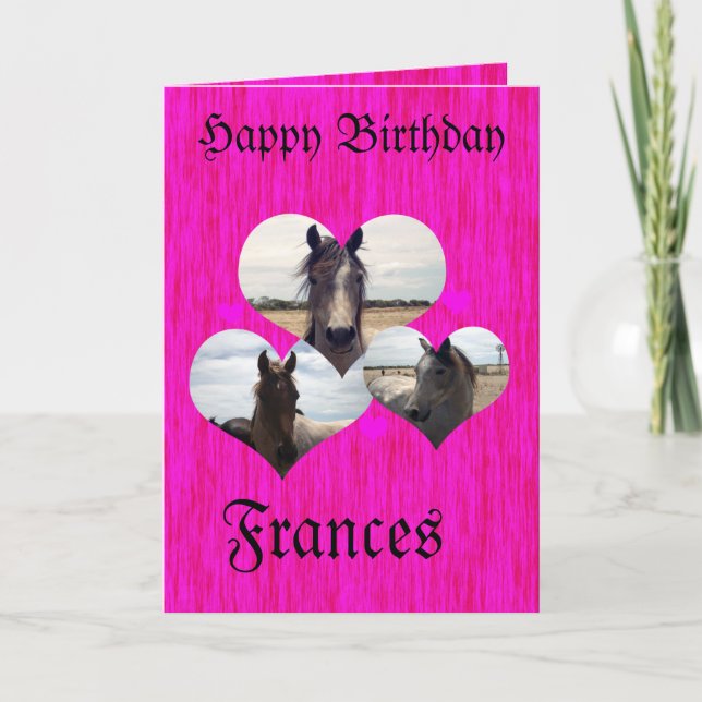 Frances, Bonne Carte Cheval Arabe Anniversaire, (Devant)