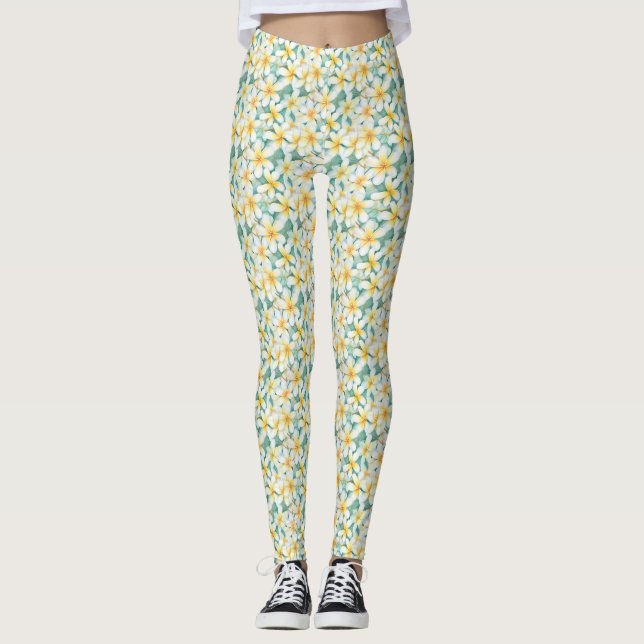 Frangipani blanc et jaune - Leggings tout-sur-impr (Devant)