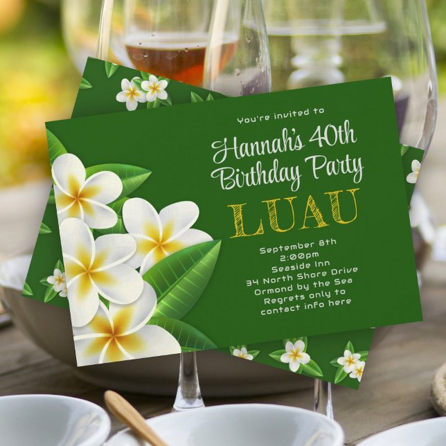 Frangipani Hawaiian Luau Party Green Invitations (Créateur téléchargé)