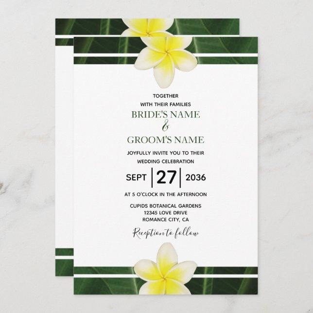 Frangipani jaune Plumeria Invitations de mariage (Devant / Derrière)