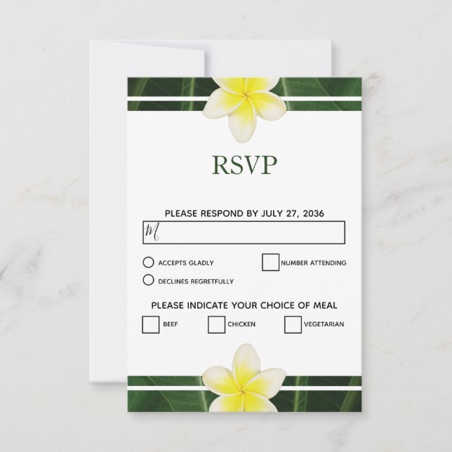 Frangipani jaune Plumeria Mariage Cartes RSVP (Devant)
