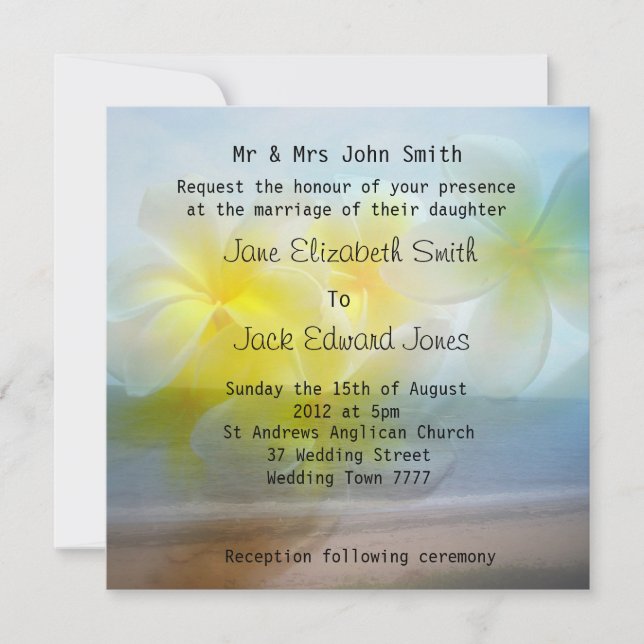 Frangipani Plage Mariage sur mesure Invitations (Devant)