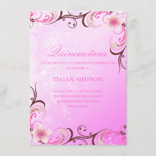 Frangipani Quinceañera rose/Brown Invitation d'ann