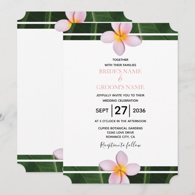 Frangipani rose Plumeria Invitations de mariage (Devant / Derrière)