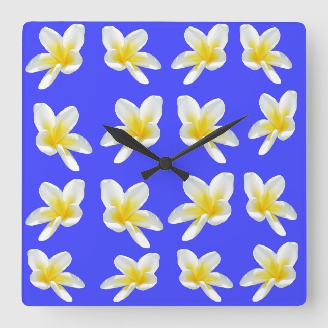 Frangipani Summer Breeze, horloge murale Carré. (Recto)