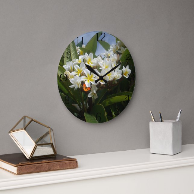 Frangipanis Avec Papillon, Horloge (Bureau)