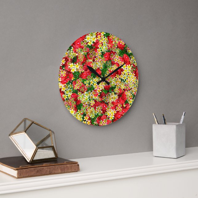 Frangipanis Jaune Et Roses Rouges, Horloge Murale (Bureau)