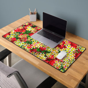 Frangipanis Jaune Et Roses Rouges, Mat De Bureau