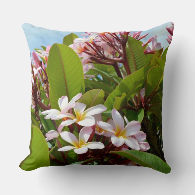Frangipanis Rose Sur Un Arbre, Gros Coussin À Thro (Recto)