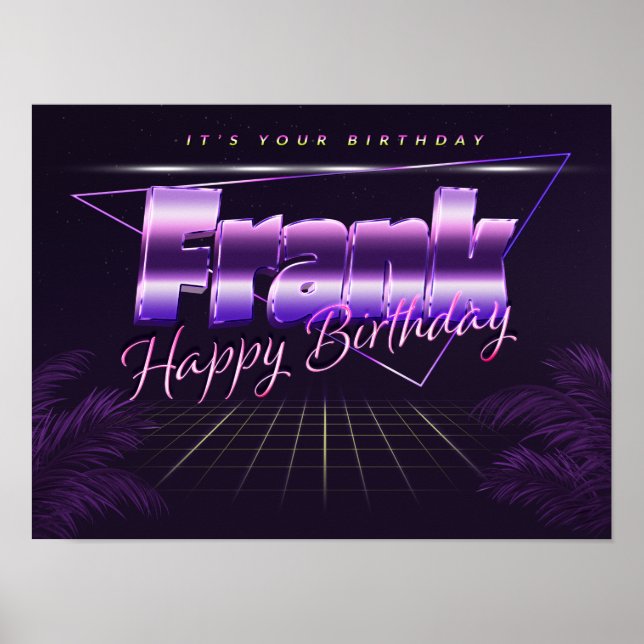Frank Nom Prénom Affiche rétro lila Anniversaire (Devant)