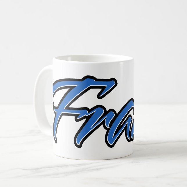Frank prénom nom tasse bleue tasse à café (Devant gauche)