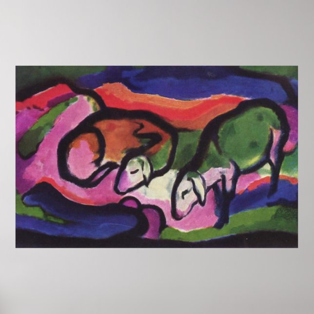 Franz Marc Série Poster vintage ~ Flock Of Sheep (Devant)