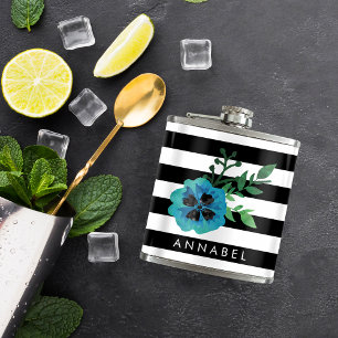 Frappe noire et flacon floral bleu personnalisé