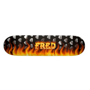 Fred skateboard feu et flammes design.