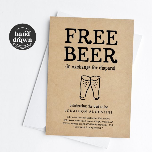 Free Beer Funny Diaper Party Invitation (Créateur téléchargé)
