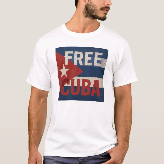 Free Cuba Distressed Flag Activist T-Shirt (Devant)