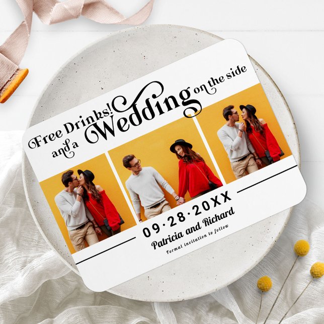 Free Drinks Wedding Save The Date 3 Photo Magnet (Créateur téléchargé)
